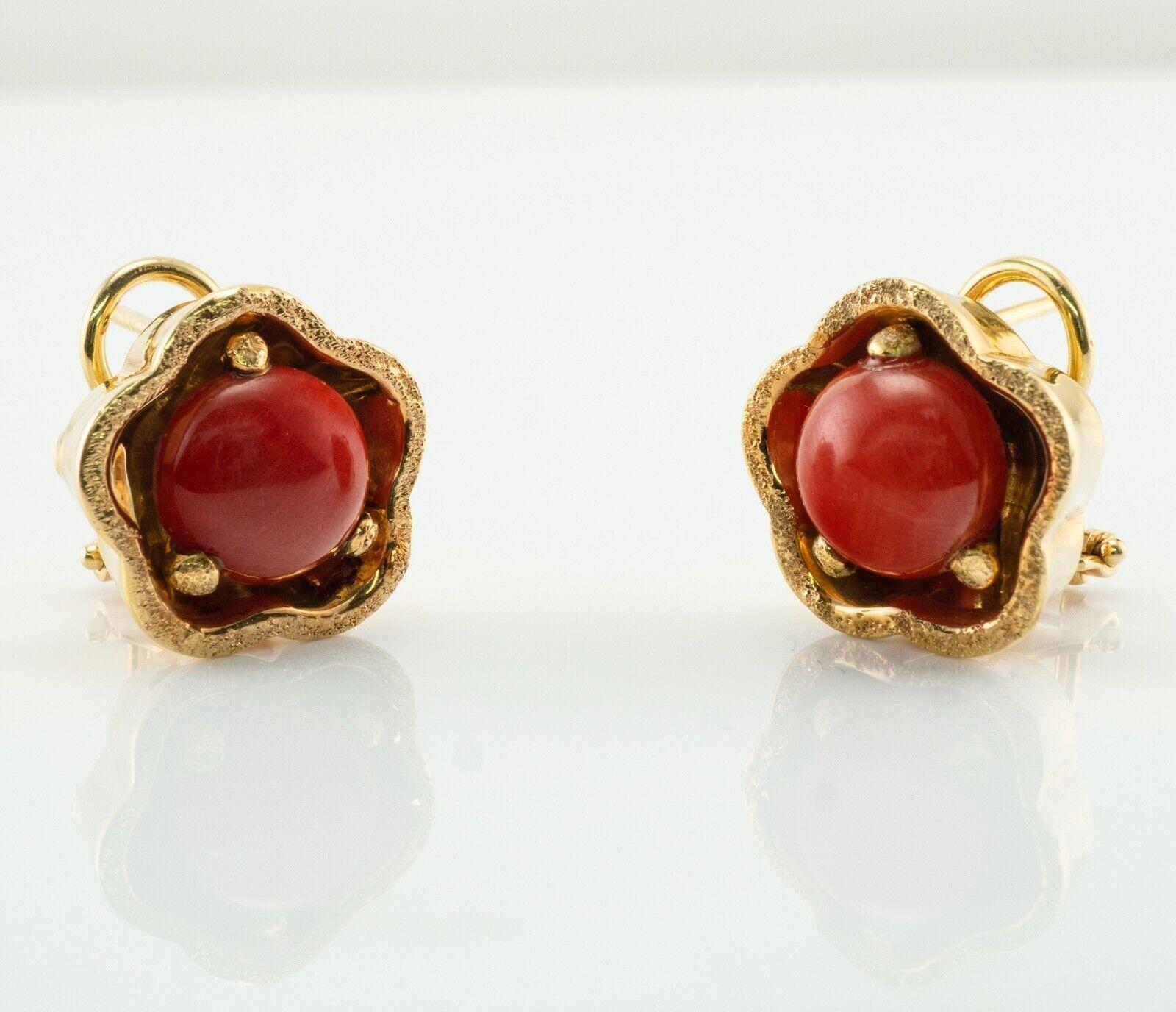 Natural Coral Earrings 18k Gold Italy Omega Backings For Sale 3