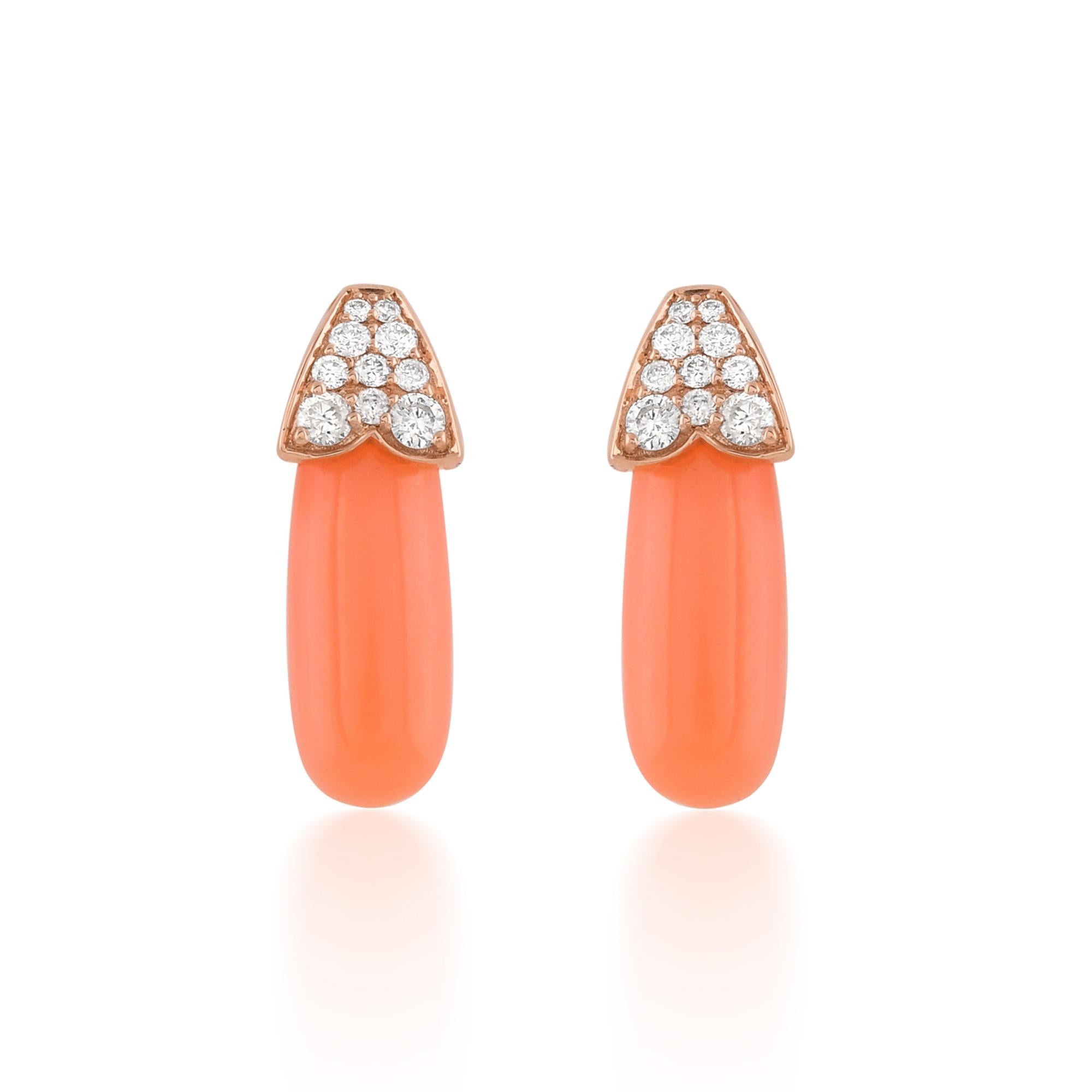 Pendientes de cuentas de piedras preciosas de coral natural Joyas de oro rosa de 18 quilates con diamantes hechas a mano en Nuevo estado para la venta en Diera, Dubai