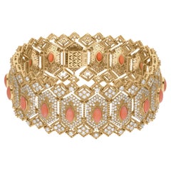 Coral Natural Piedra Preciosa Pulsera SI Claridad HI Color Diamante 18 Kilates Oro Amarillo