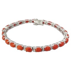 Pulsera de tenis Art Decó con cabujón ovalado de coral y circonitas para regalo de mamá en plata 925