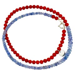 Natural Coral & Tanzanite Bead Necklace