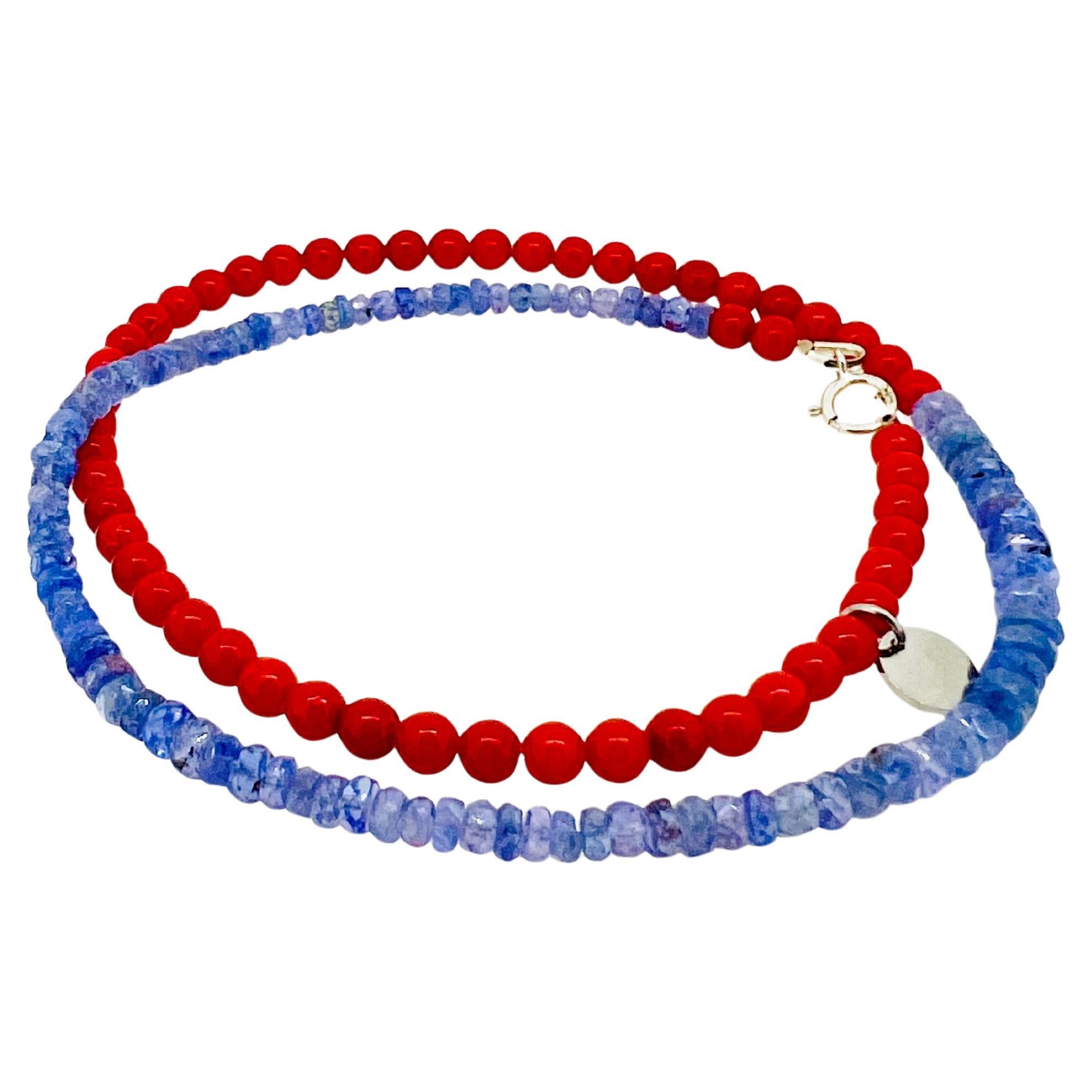 Natural Coral & Tanzanite Bead Necklace