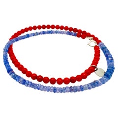 Natural Coral & Tanzanite Bead Necklace