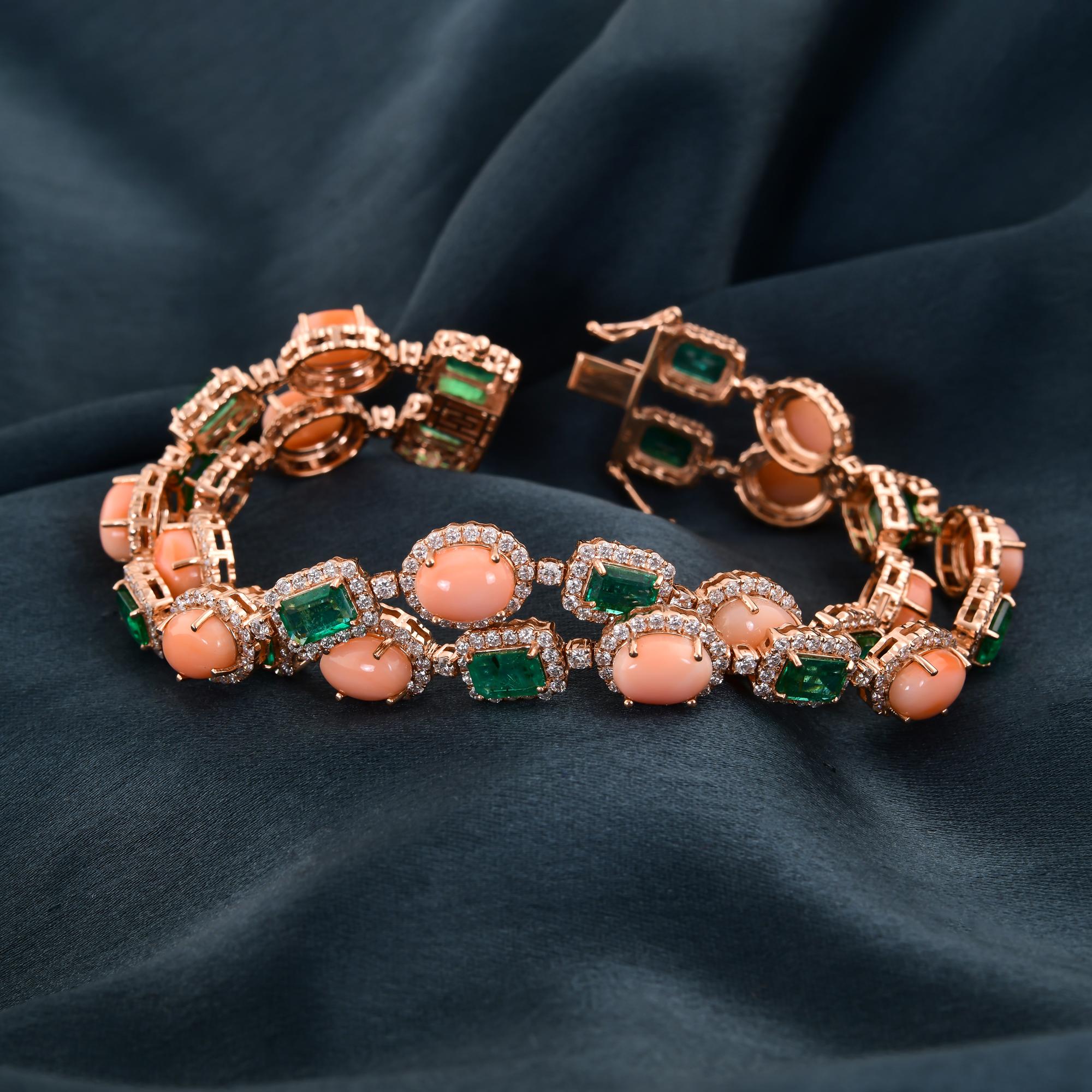 Taille ovale Bracelet d'émeraudes de Zambie en or jaune 18 carats avec diamants SI/H en vente