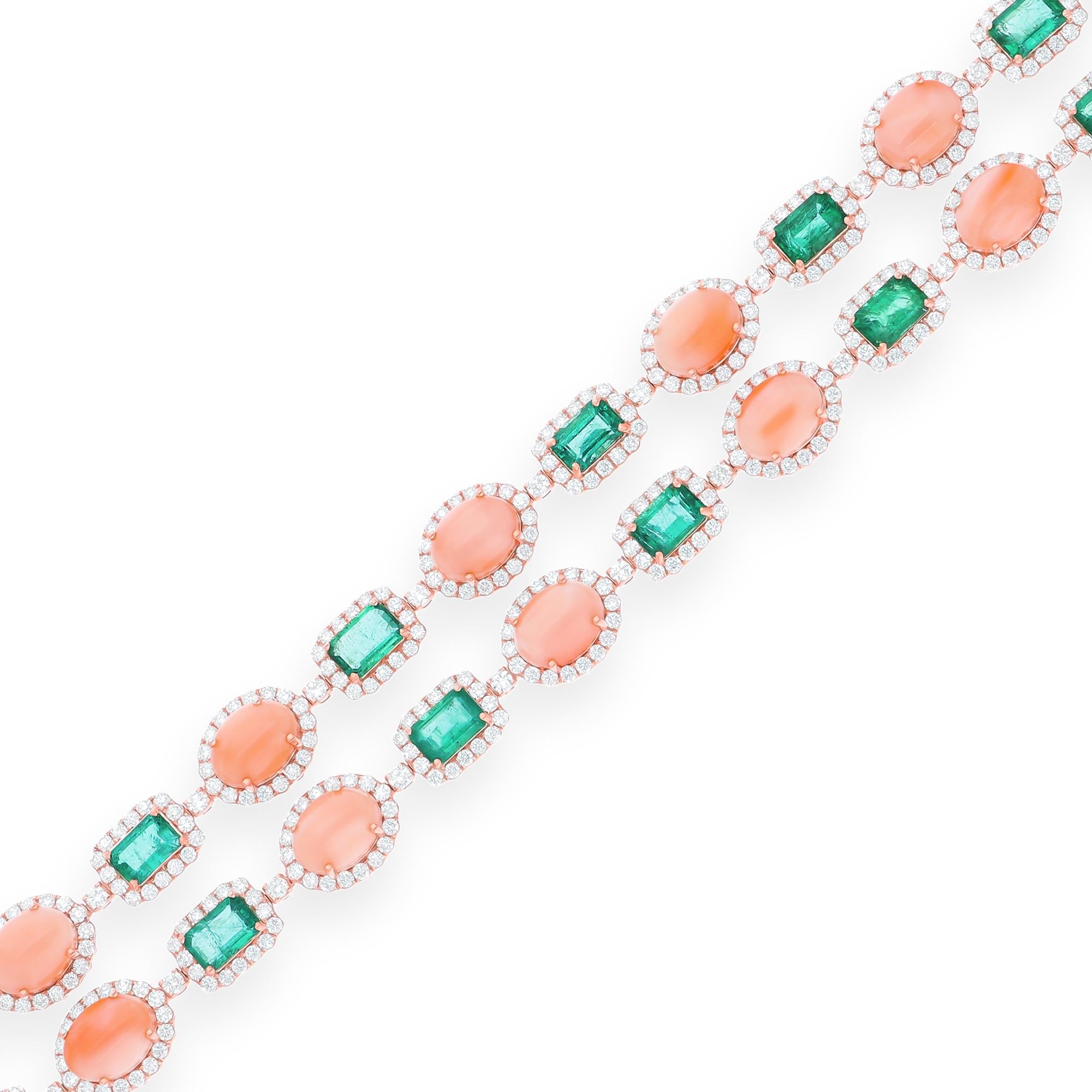 Bracelet d'émeraudes de Zambie en or jaune 18 carats avec diamants SI/H Neuf - En vente à Diera, Dubai