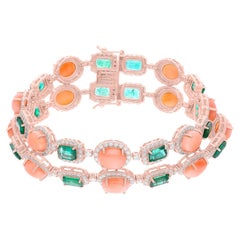 Coral Natural Esmeralda de Zambia Pulsera SI/H Diamante 18 Quilates Oro Amarillo Joyas