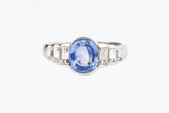 Natural Cornflower Blue Ceylon Sapphire and Diamond Ring
