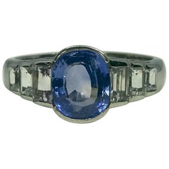 Vintage Natural Cornflower Blue Ceylon Sapphire and Diamond Ring