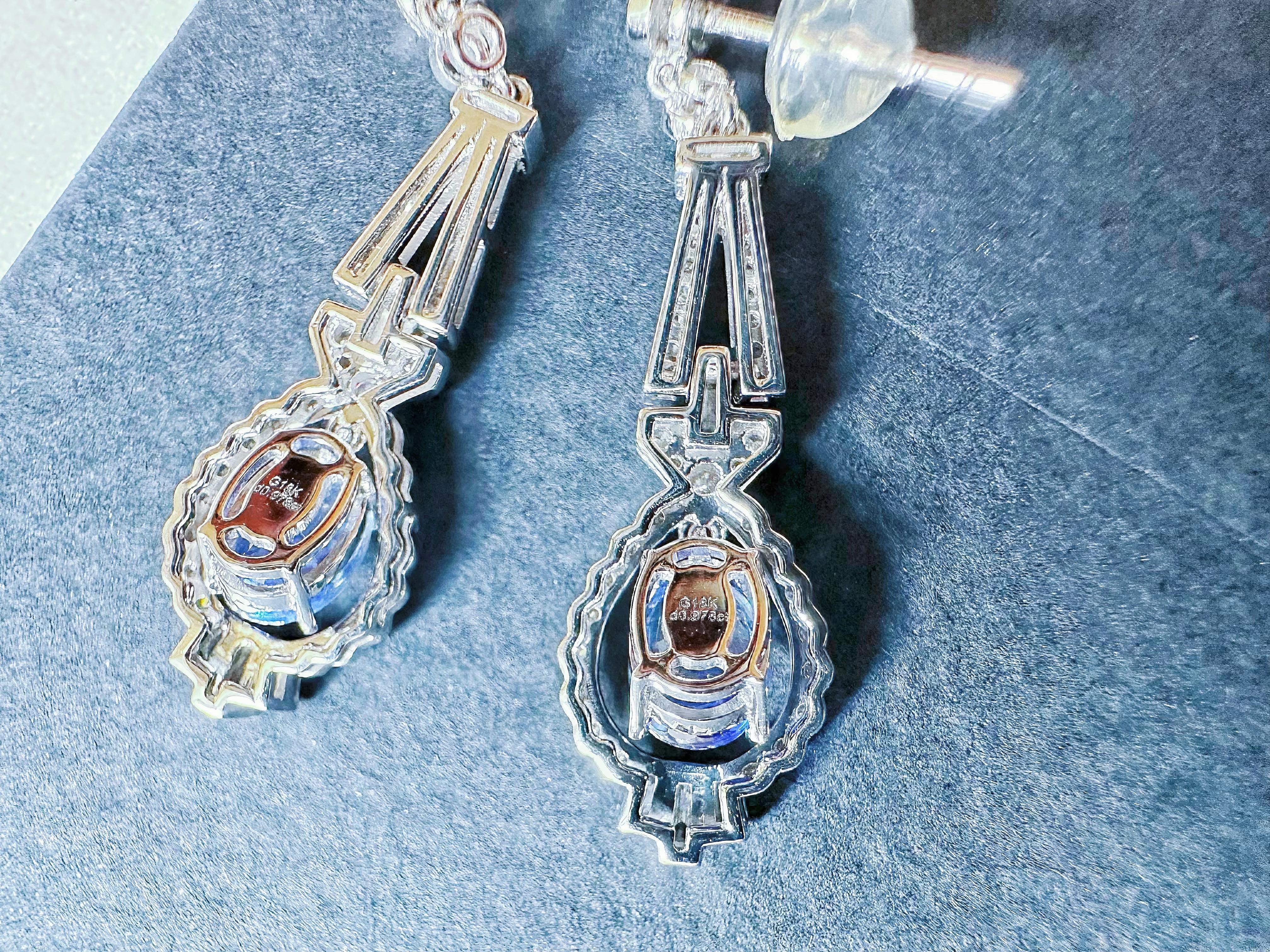 Natural Cornflower Blue Sapphire Earrings in Diamond and 18k White Gold 11