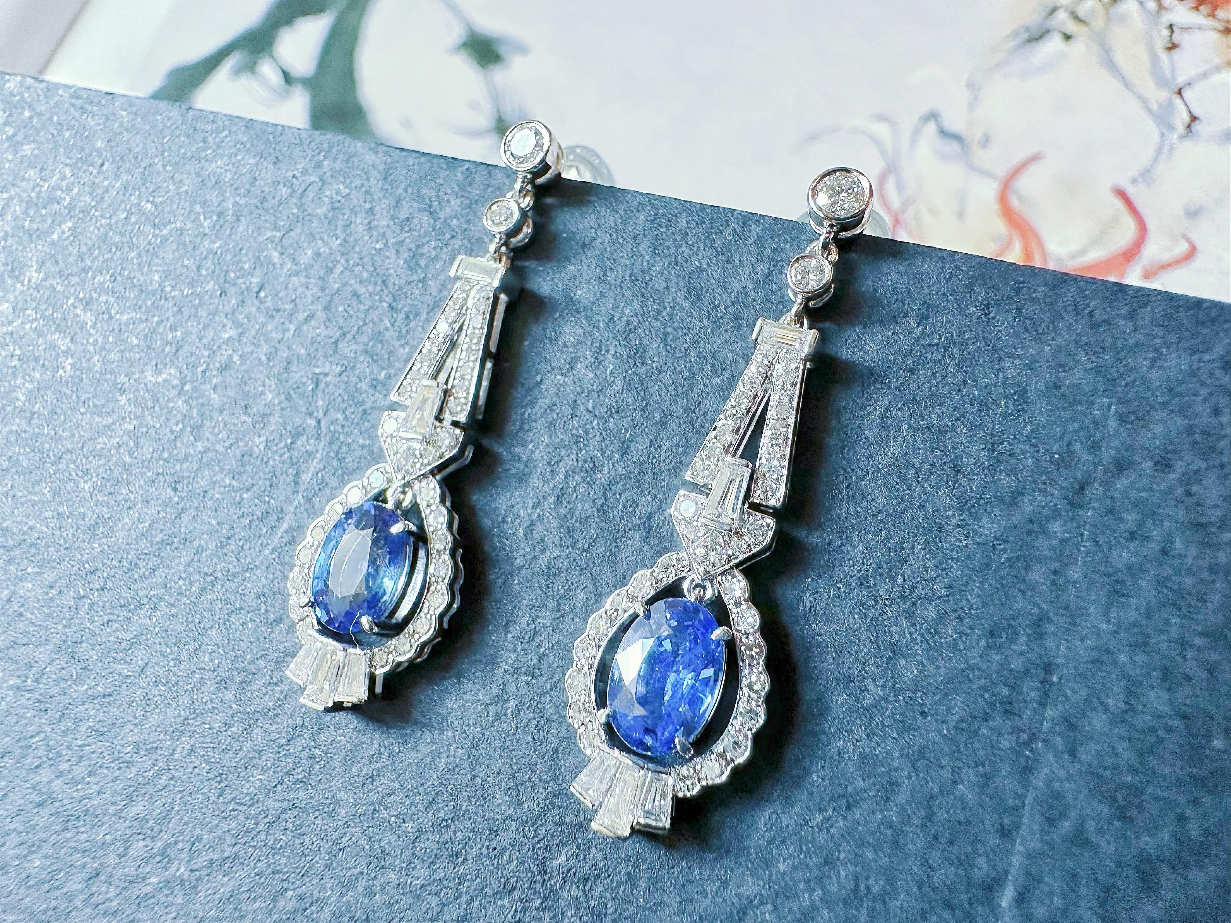Natural Cornflower Blue Sapphire Earrings in Diamond and 18k White Gold 1
