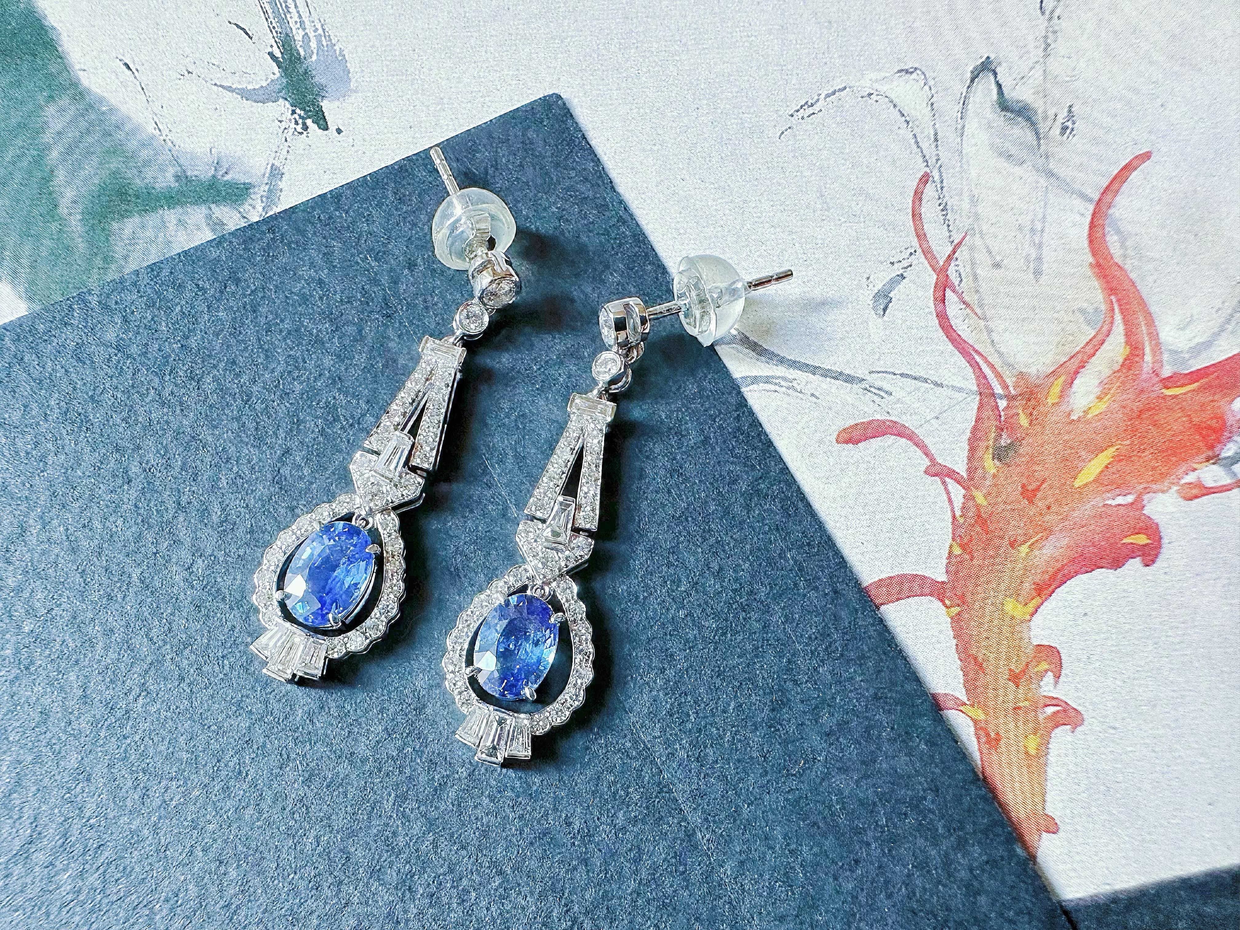 Natural Cornflower Blue Sapphire Earrings in Diamond and 18k White Gold 2