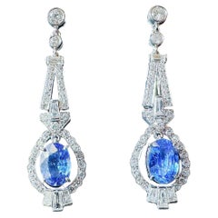 Natural Cornflower Blue Sapphire Earrings in Diamond and 18k White Gold