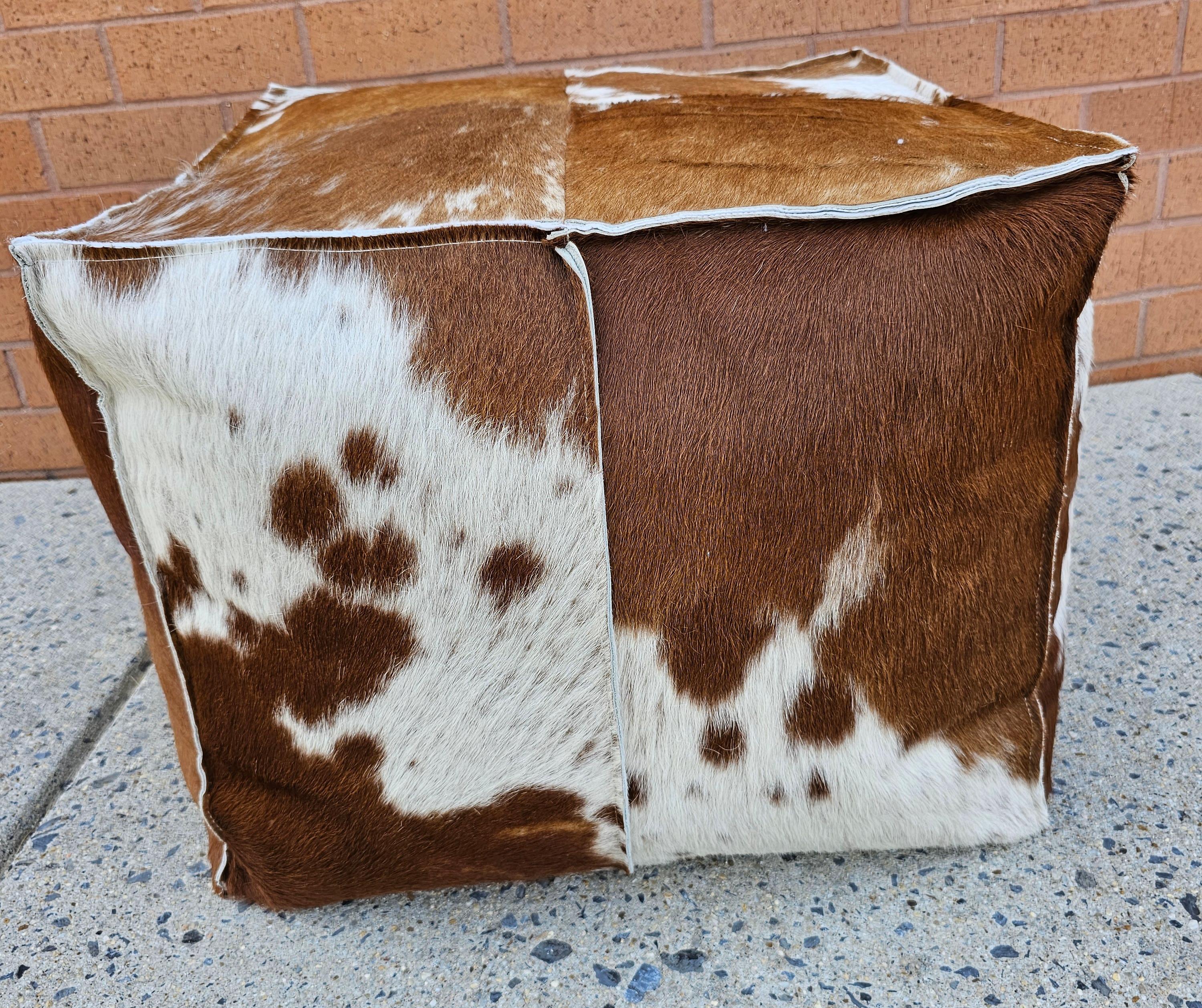 American Classical Natural Cow Hide Cube Ottoman / Pouf For Sale