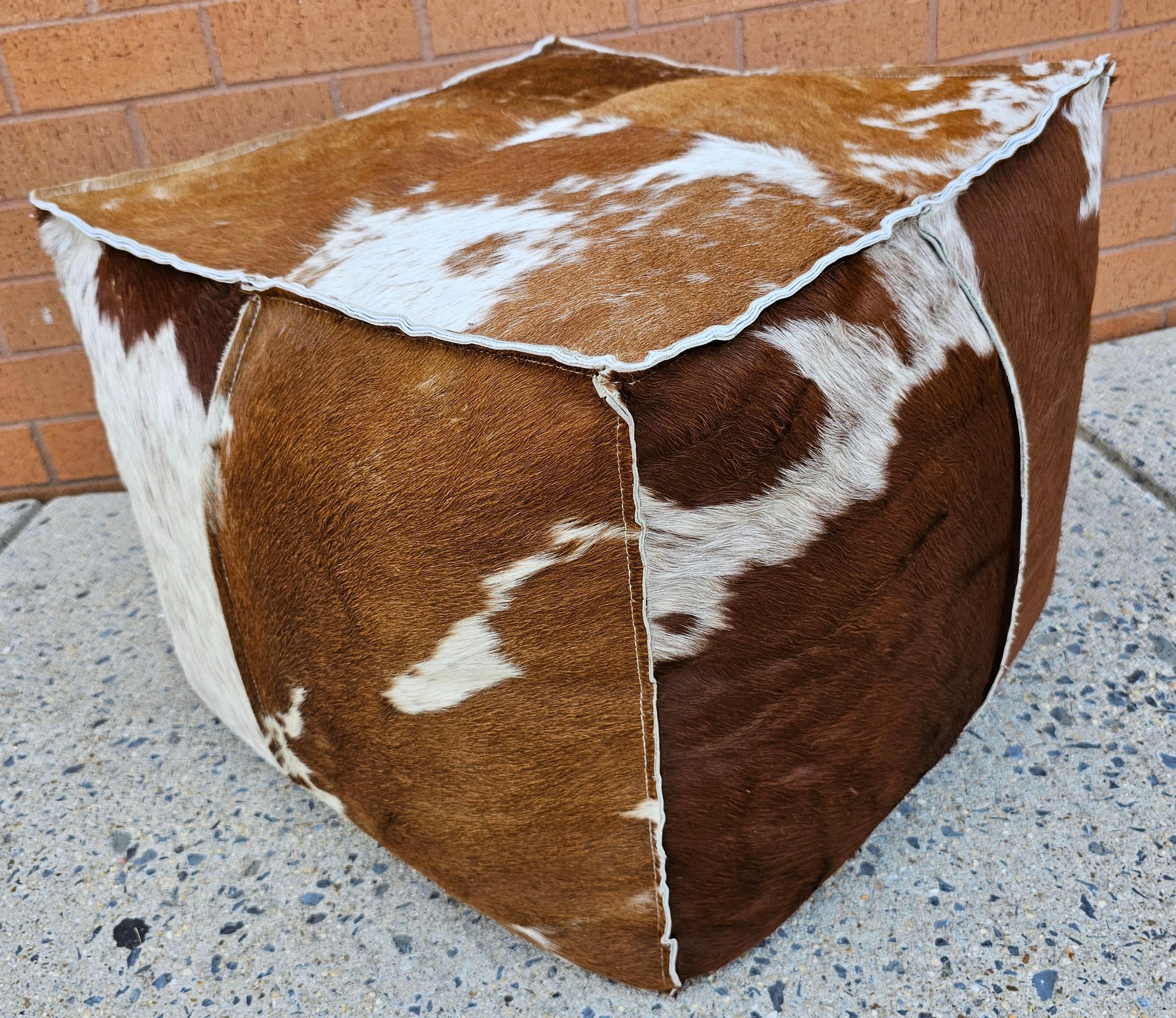 Leather Natural Cow Hide Cube Ottoman / Pouf For Sale