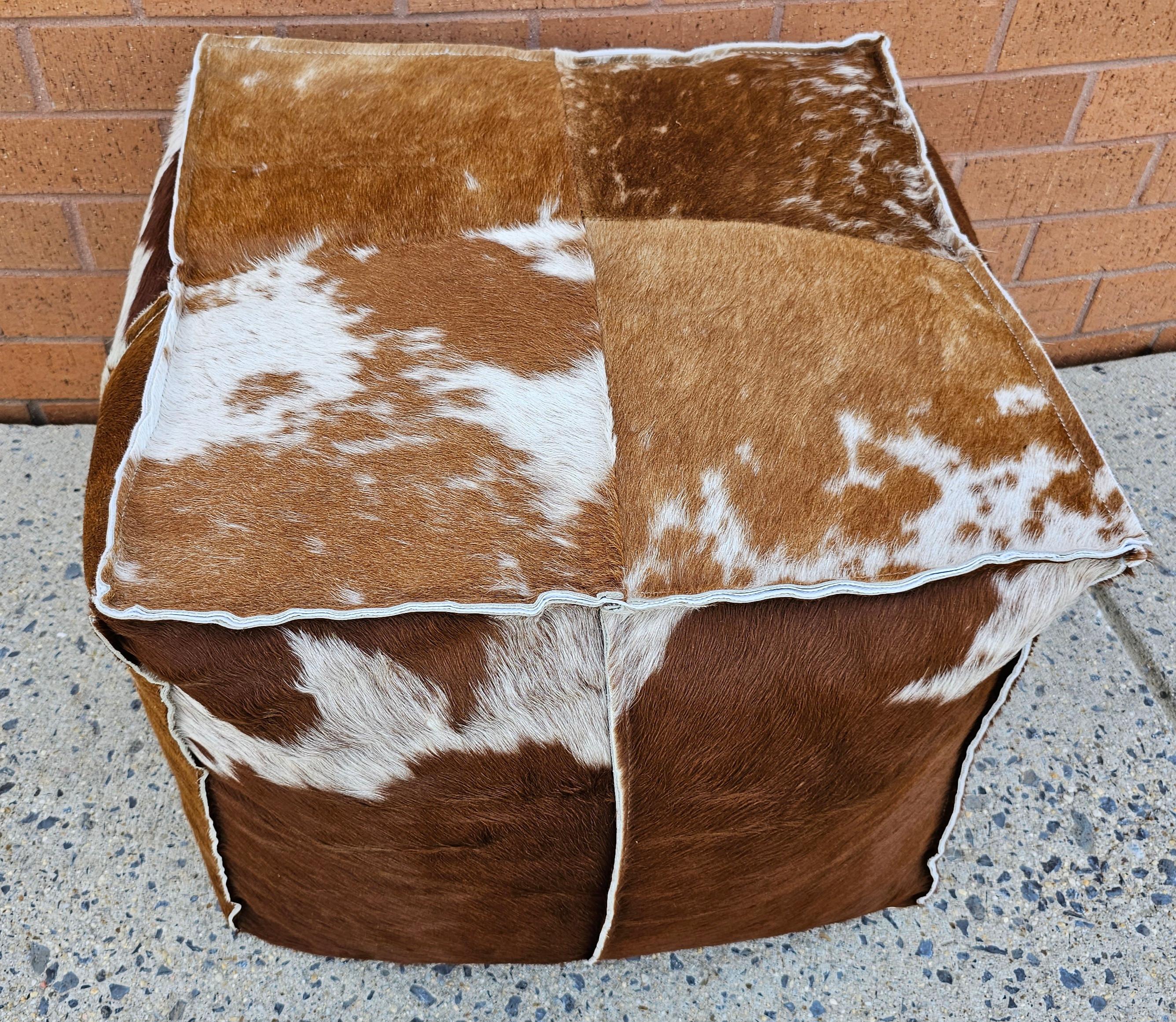 Natural Cow Hide Cube Ottoman / Pouf For Sale 1