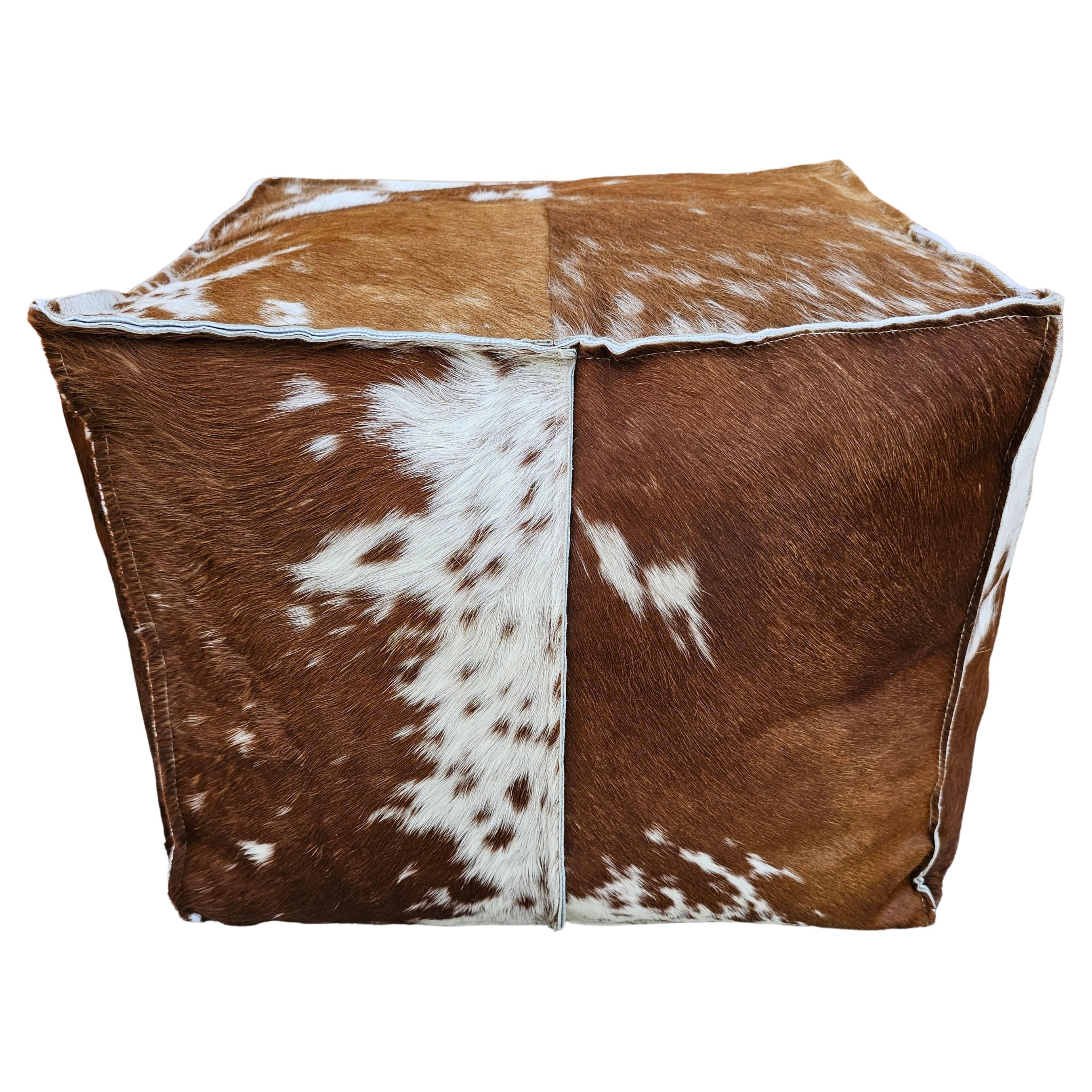 Natural Cow Hide Cube Ottoman / Pouf