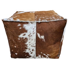 Used Natural Cow Hide Cube Ottoman / Pouf