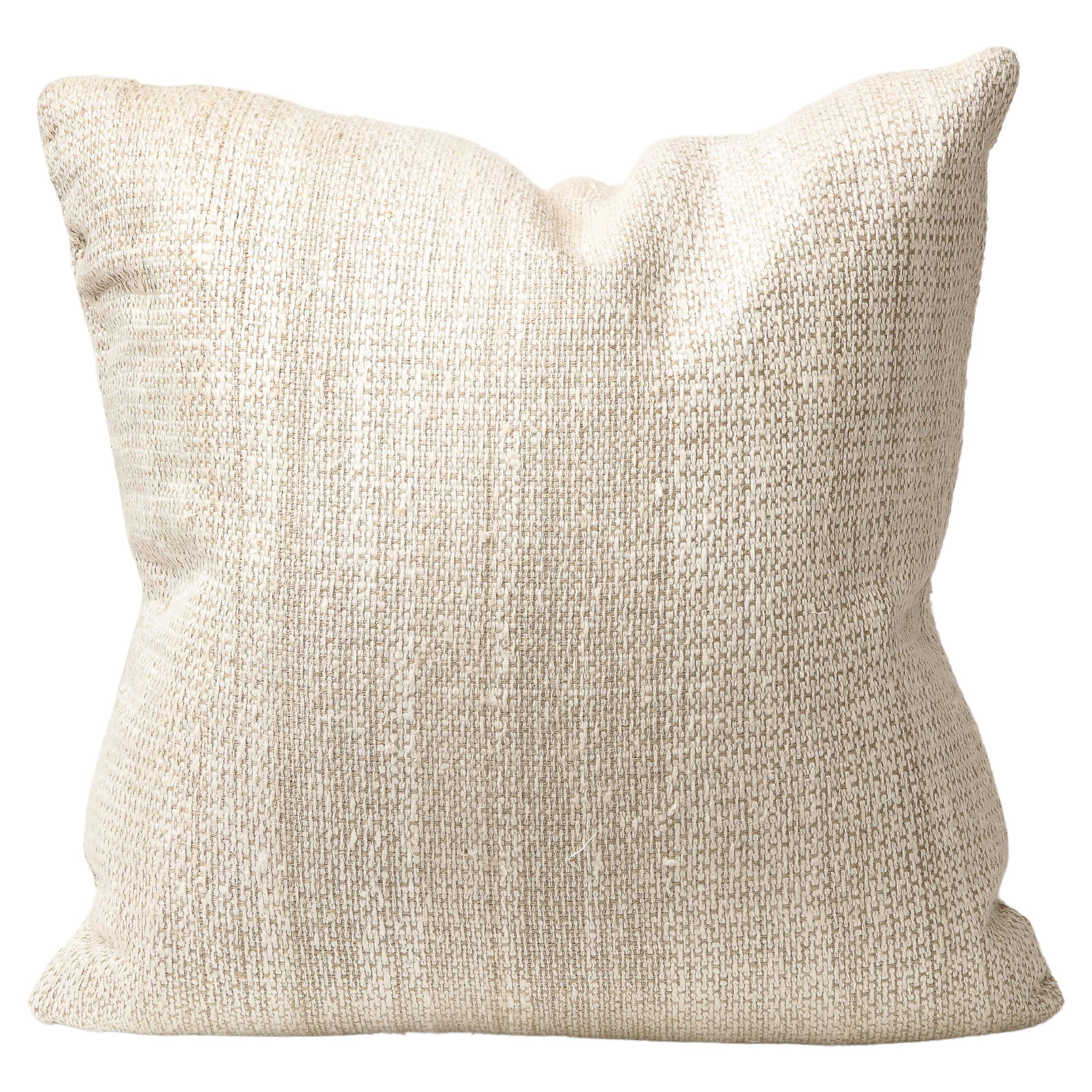 Natural Cream Woven 21" Square Pillow; Two Available For Sale