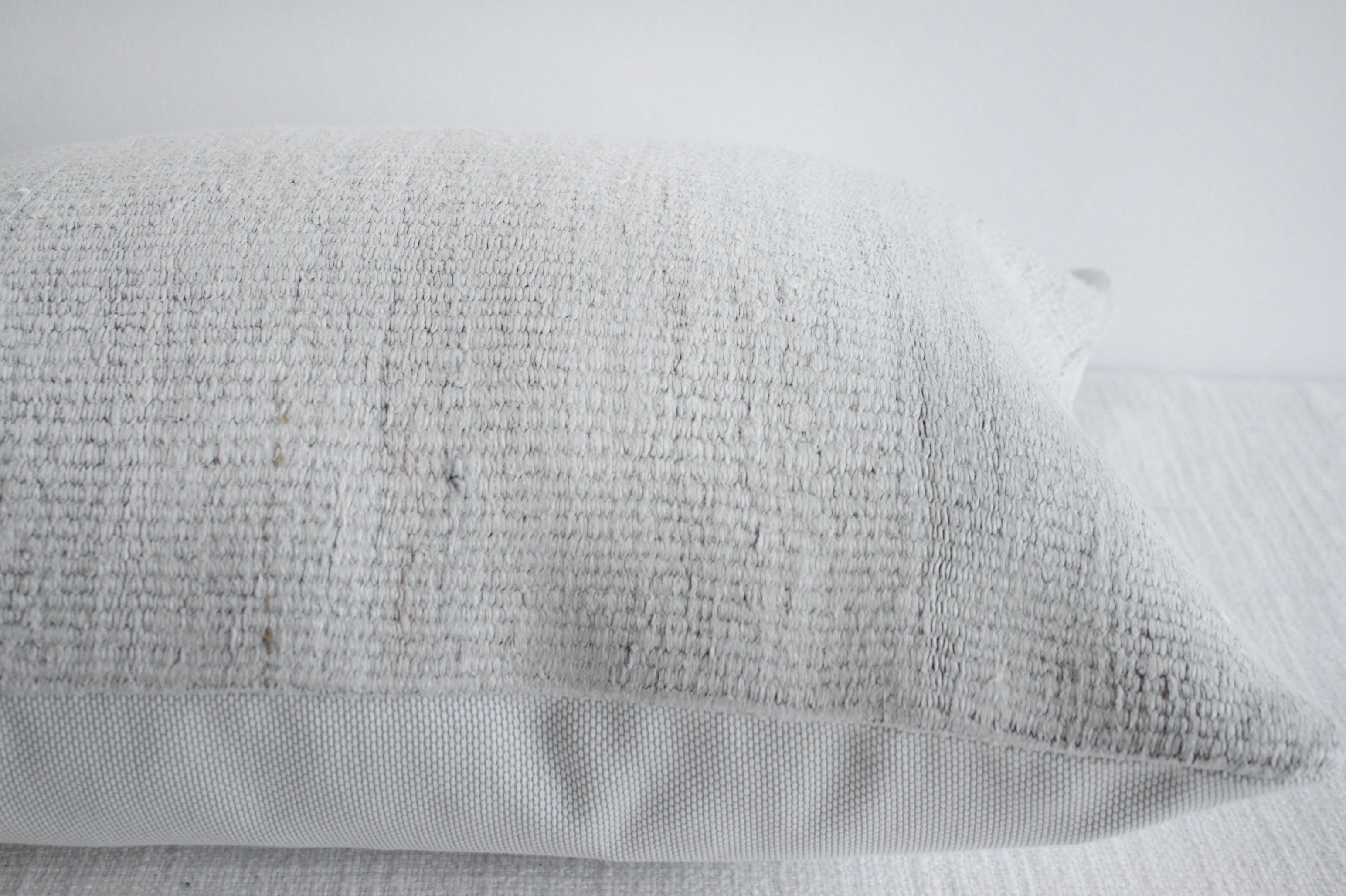 20th Century Natural Creamy White Turkish Hemp Rug Lumbar Pillow