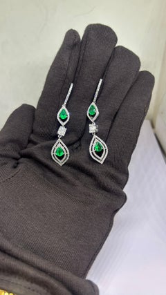 Natural Diamond & created Emerald Earring in 14k Gold