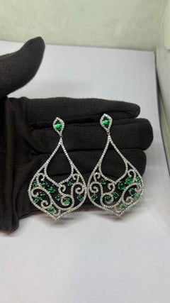Natural Diamond & created Emerald Earring in 14k Gold