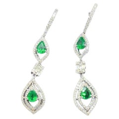 Natural Diamond & created Emerald Earring in 14k Gold