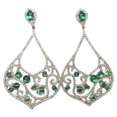 Natural Diamond & created Emerald Earring in 14k Gold
