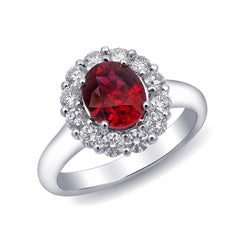 Natural Crimson Red Ruby Gemstone 1.53 cts in 18K White Gold Ring with Diamonds