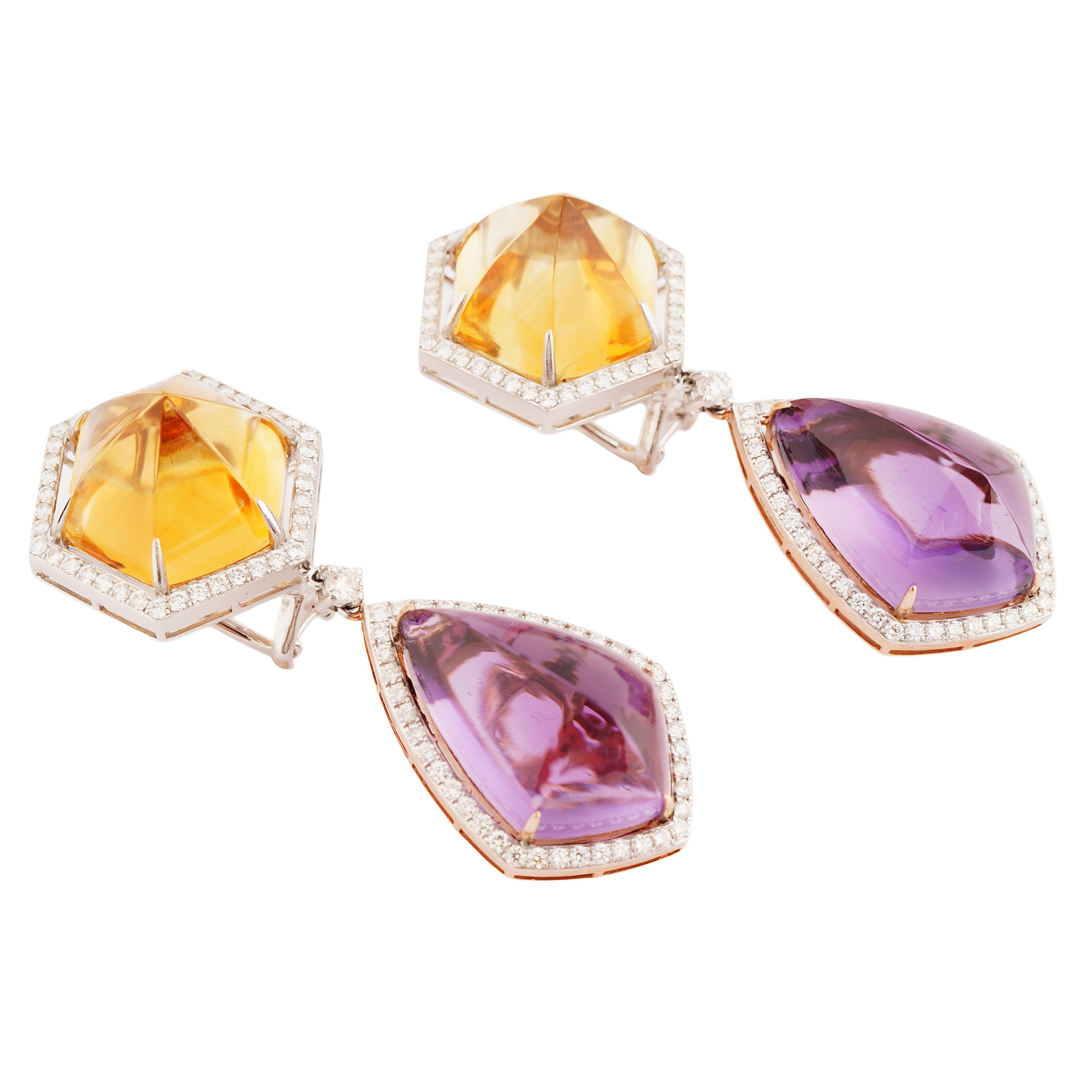 Boucle d'oreille en cristal naturel et diamant en or 18k Neuf - En vente à jaipur, IN