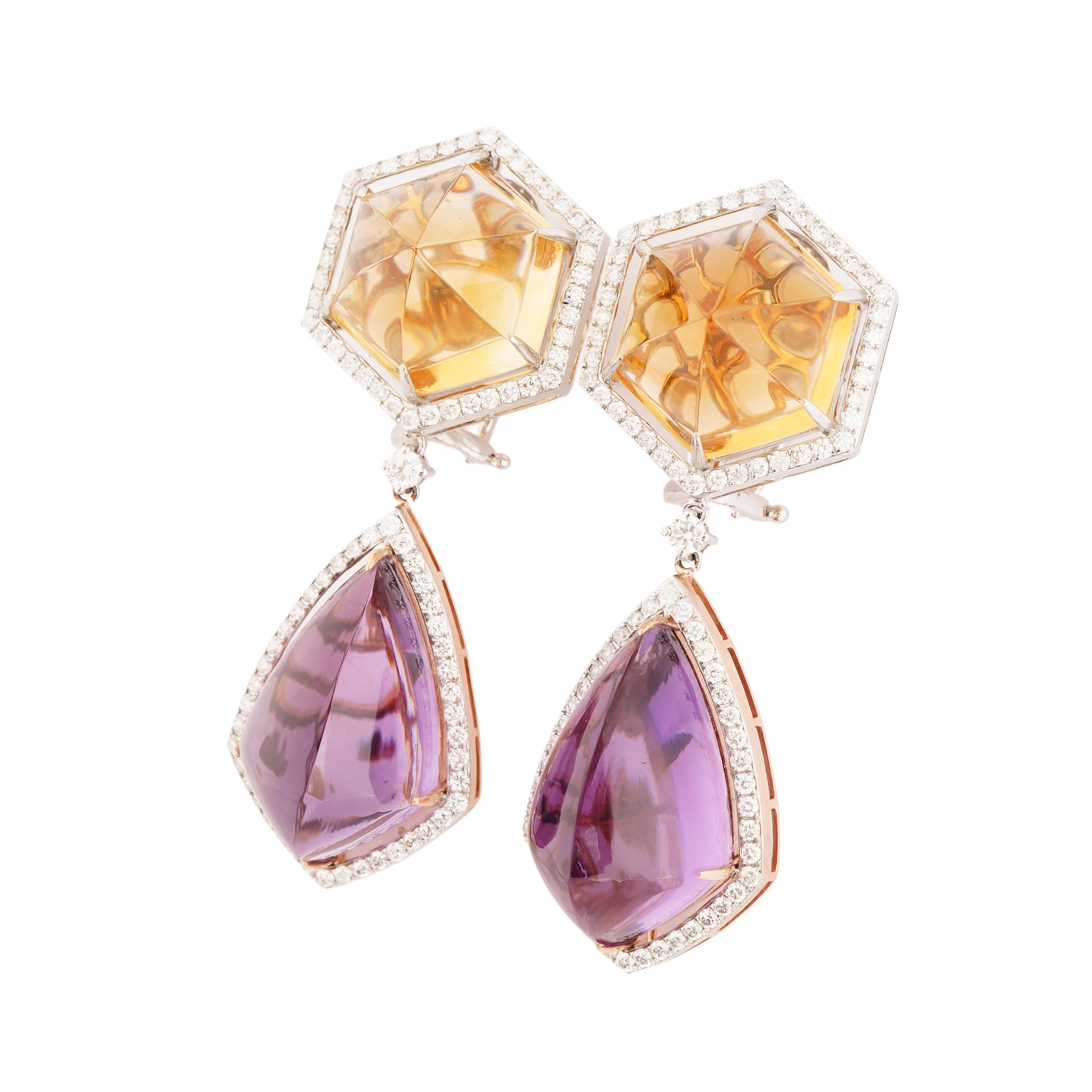 Boucle d'oreille en cristal naturel et diamant en or 18k Pour femmes en vente