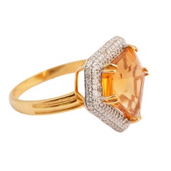 14k Yellow Gold Crystal and Diamond Halo Ring, 4.86cts