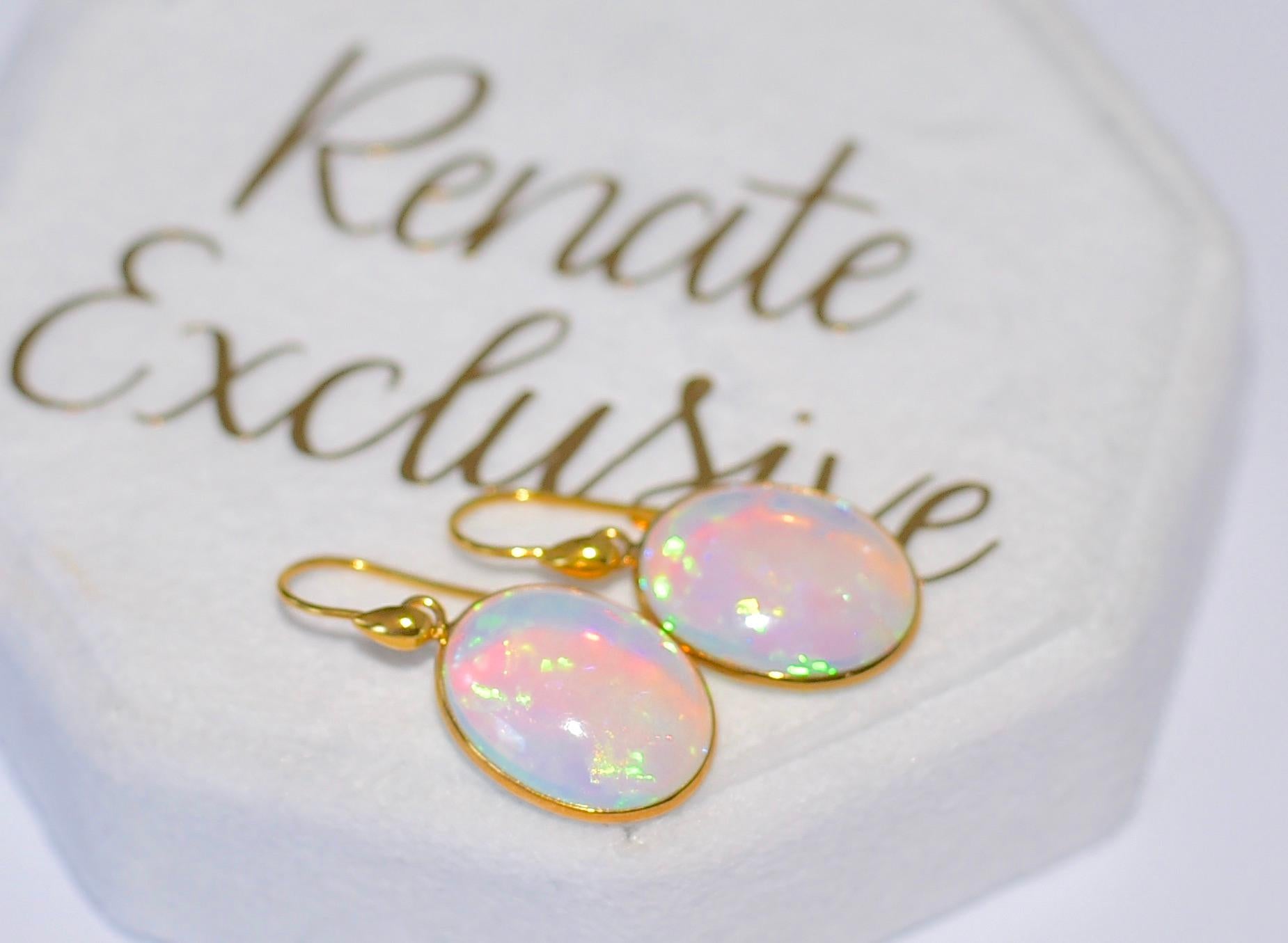 Oval Cut Natural Crystal Opal Oval Bezel 18k Solid Yellow Gold Earrings
