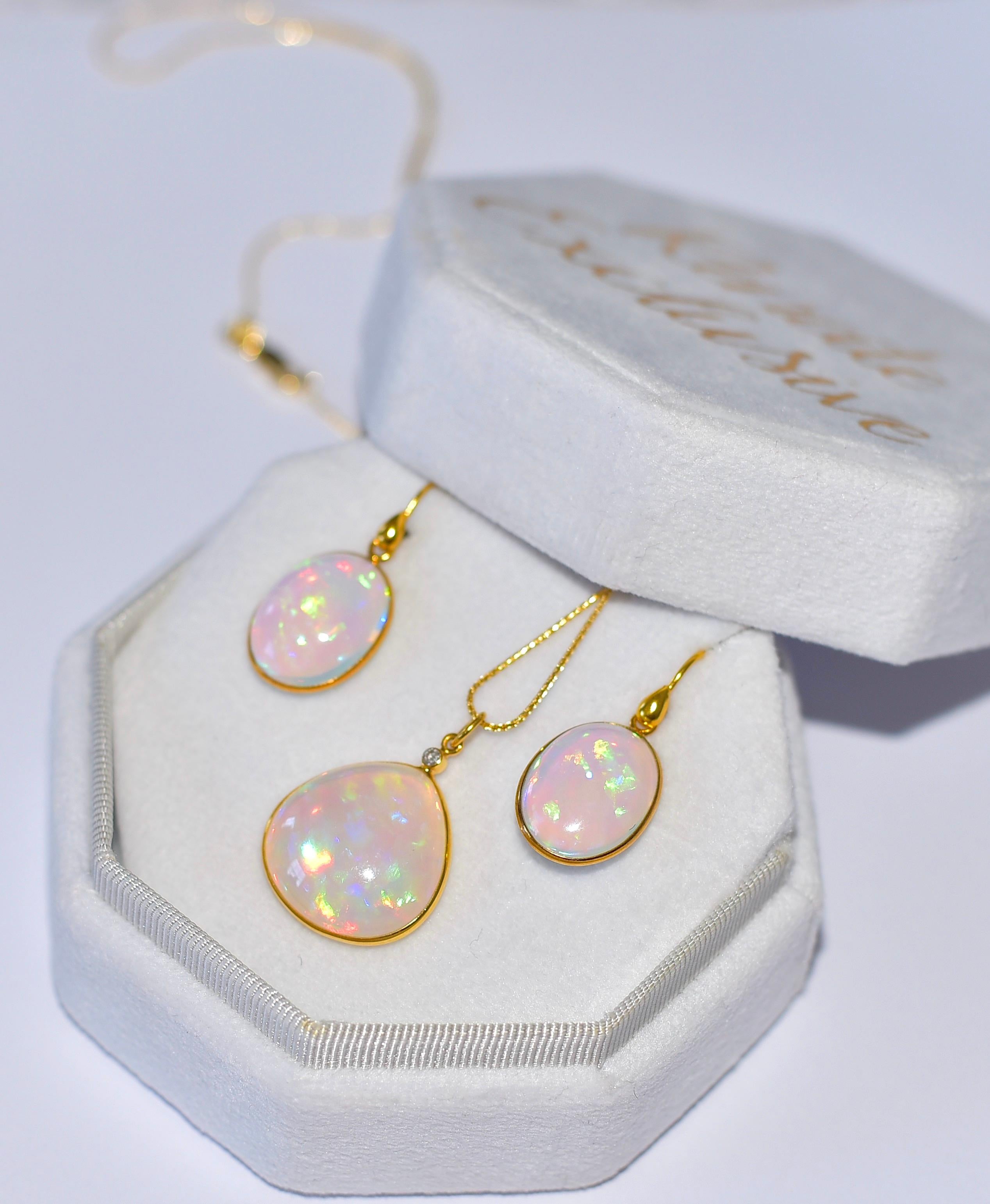 Natural Crystal Opal Oval Bezel 18k Solid Yellow Gold Earrings 1