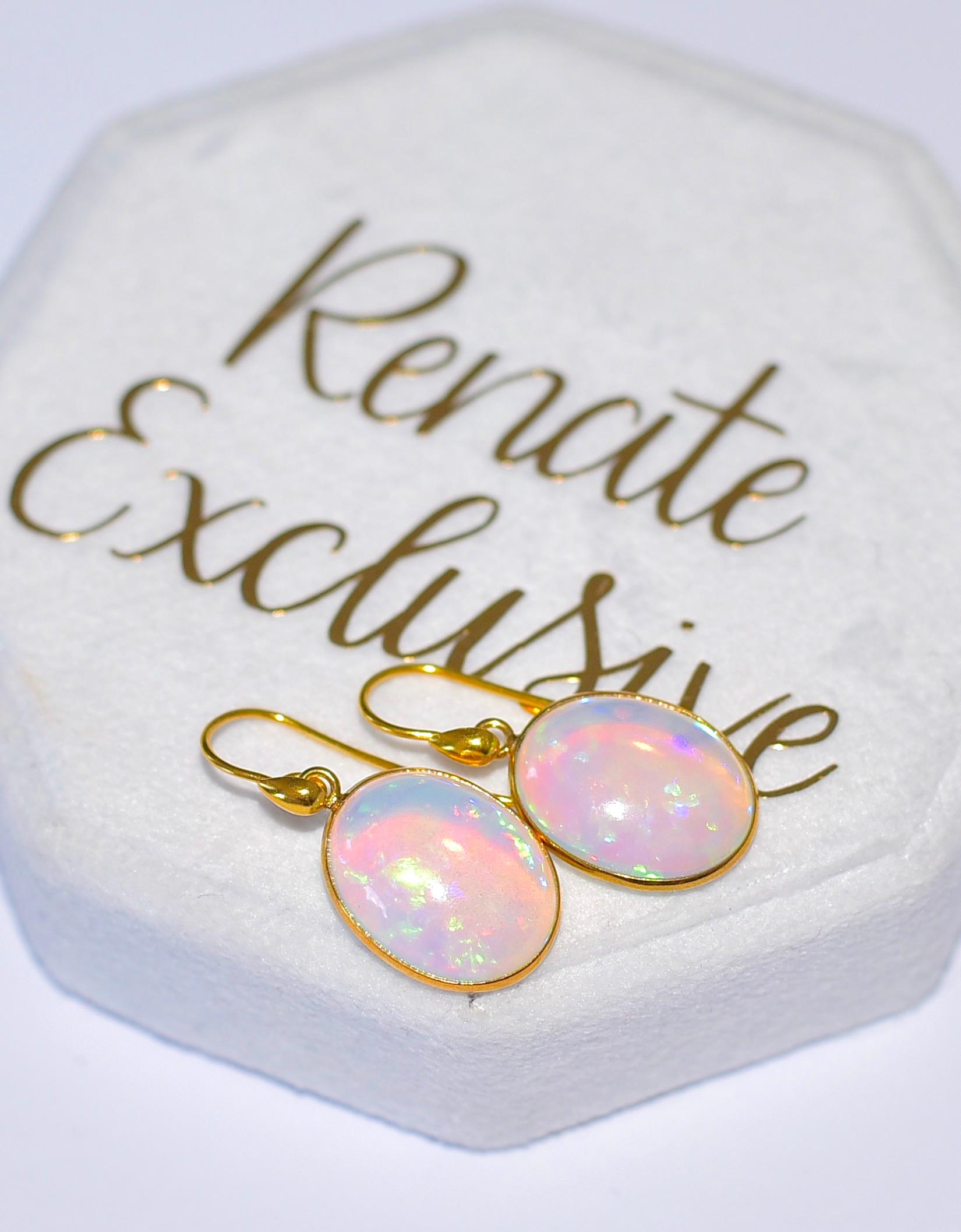 Natural Crystal Opal Oval Bezel 18k Solid Yellow Gold Earrings 2