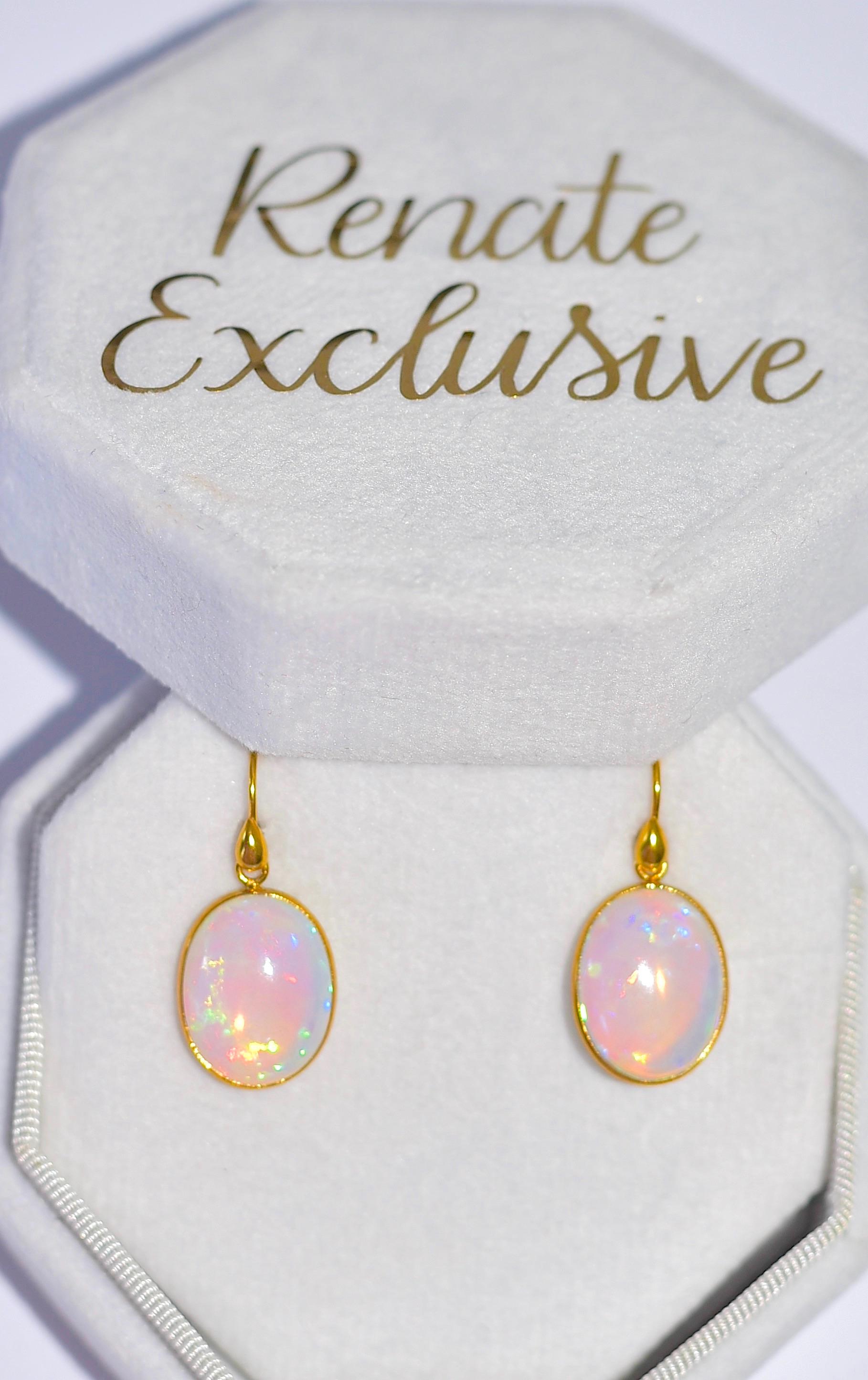 Natural Crystal Opal Oval Bezel 18k Solid Yellow Gold Earrings 3