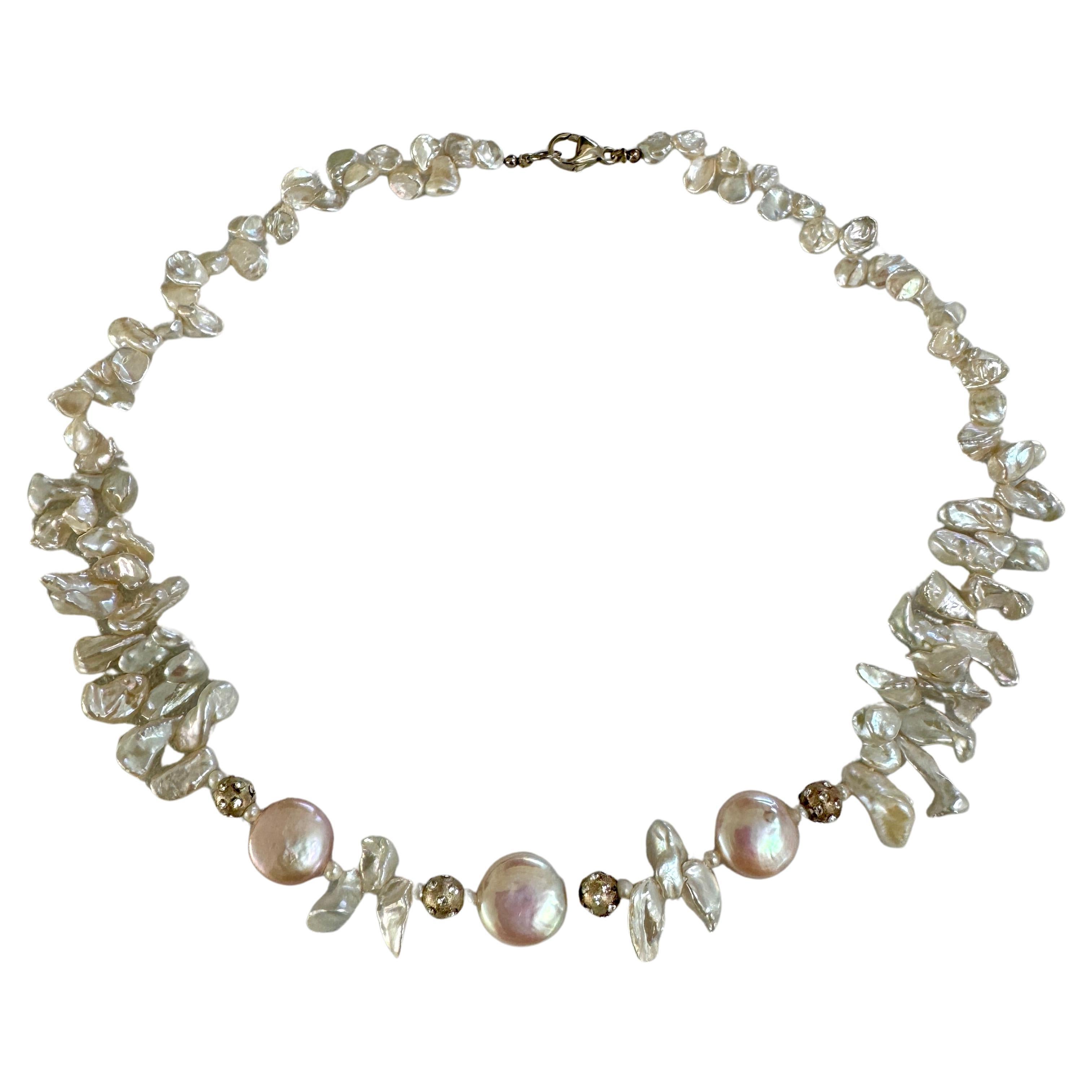 Natural Cultured Freshwater Coin and Keshi Pearl Necklace