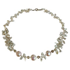 Natural Cultured Freshwater Coin and Keshi Pearl Necklace