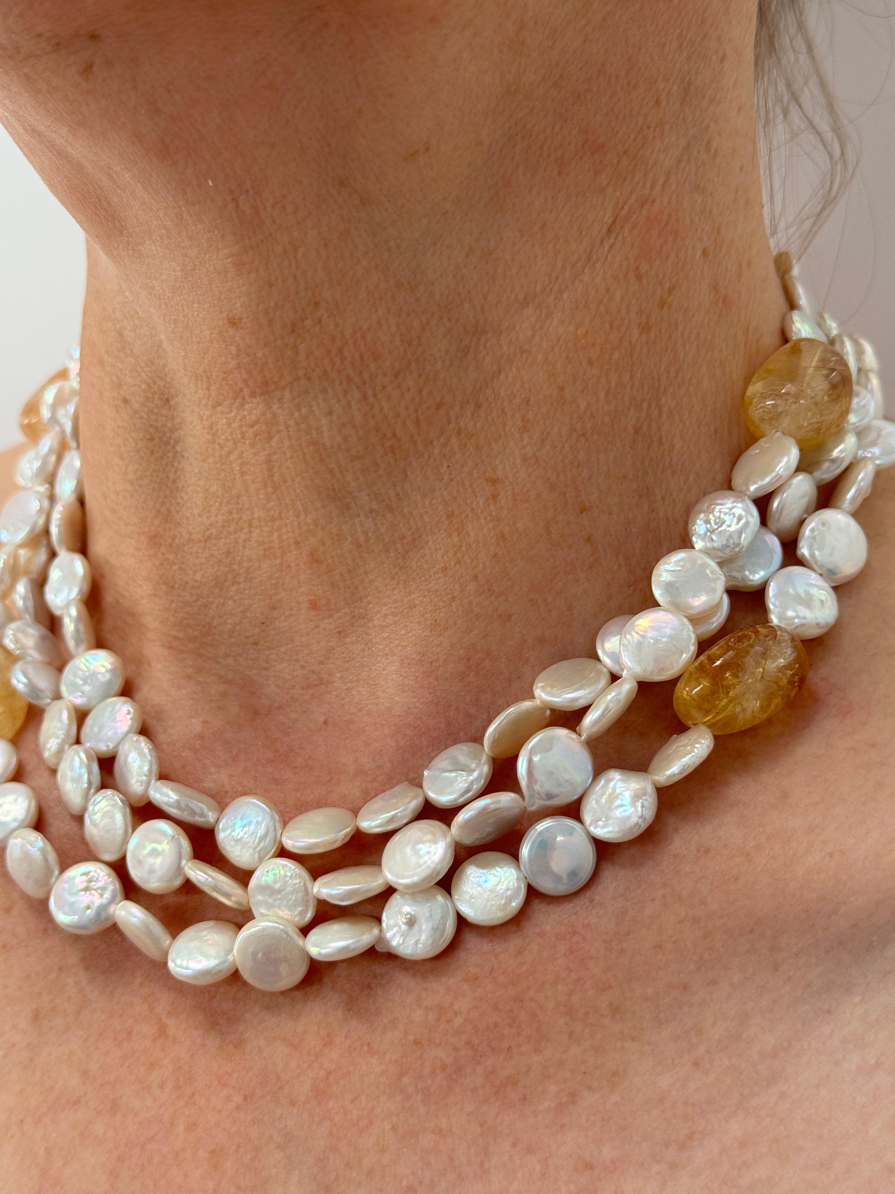 Collier de perles d'eau douce et de citrine Neuf - En vente à Lake Worth, FL