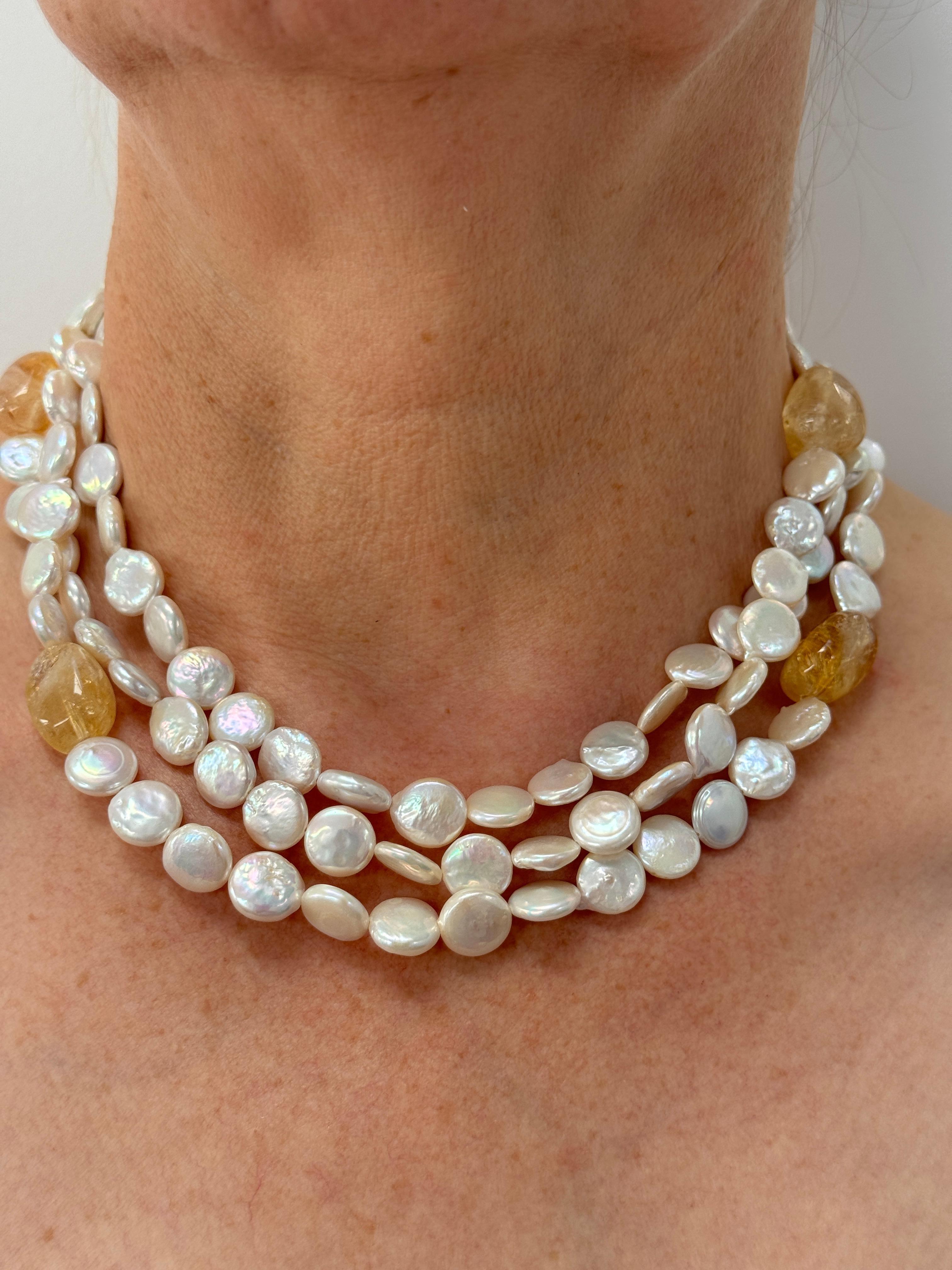 Collier de perles d'eau douce et de citrine Pour femmes en vente
