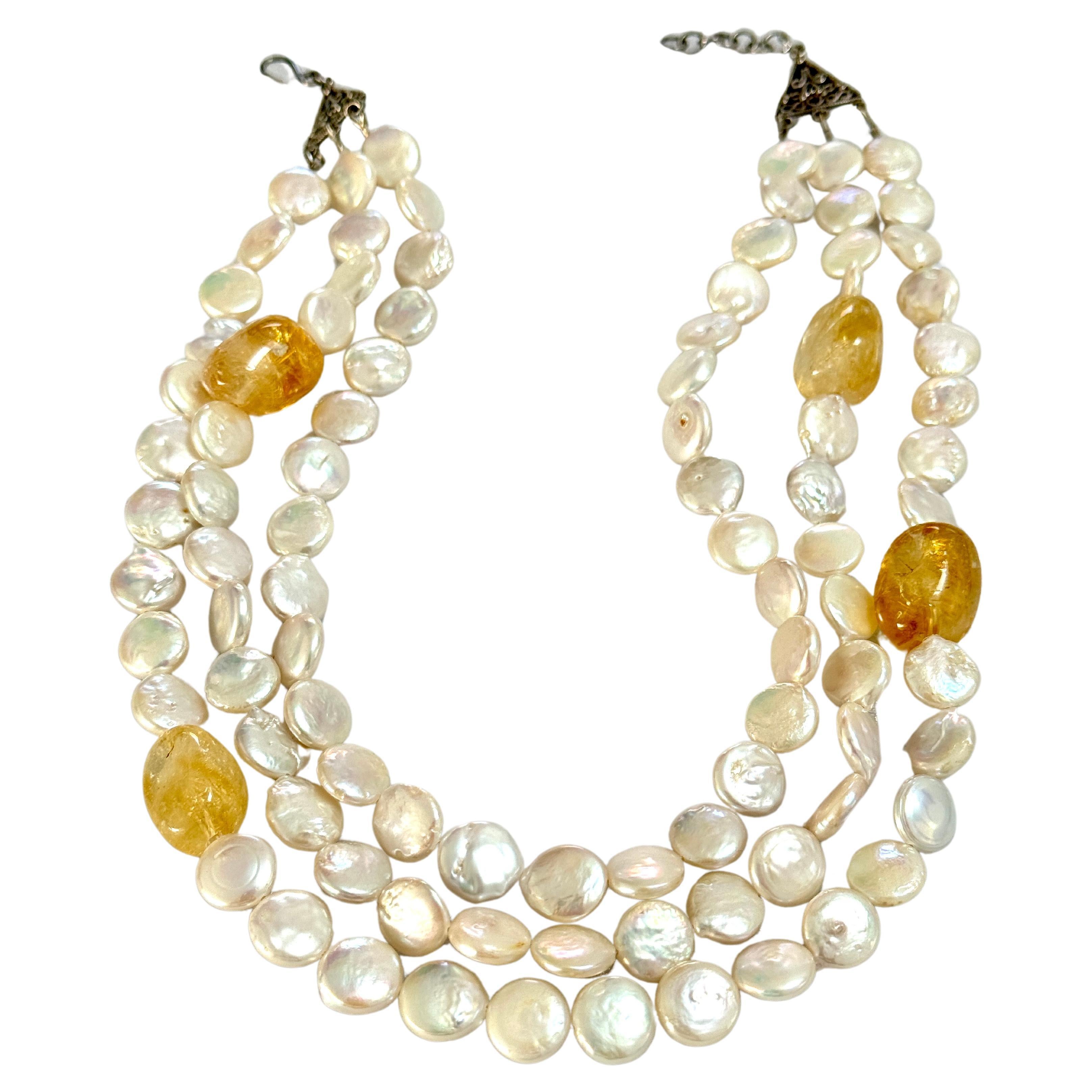 Freshwater Coin Pearl Citrine Necklace