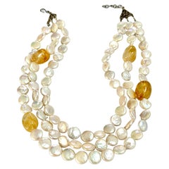 Freshwater Coin Pearl Citrine Necklace