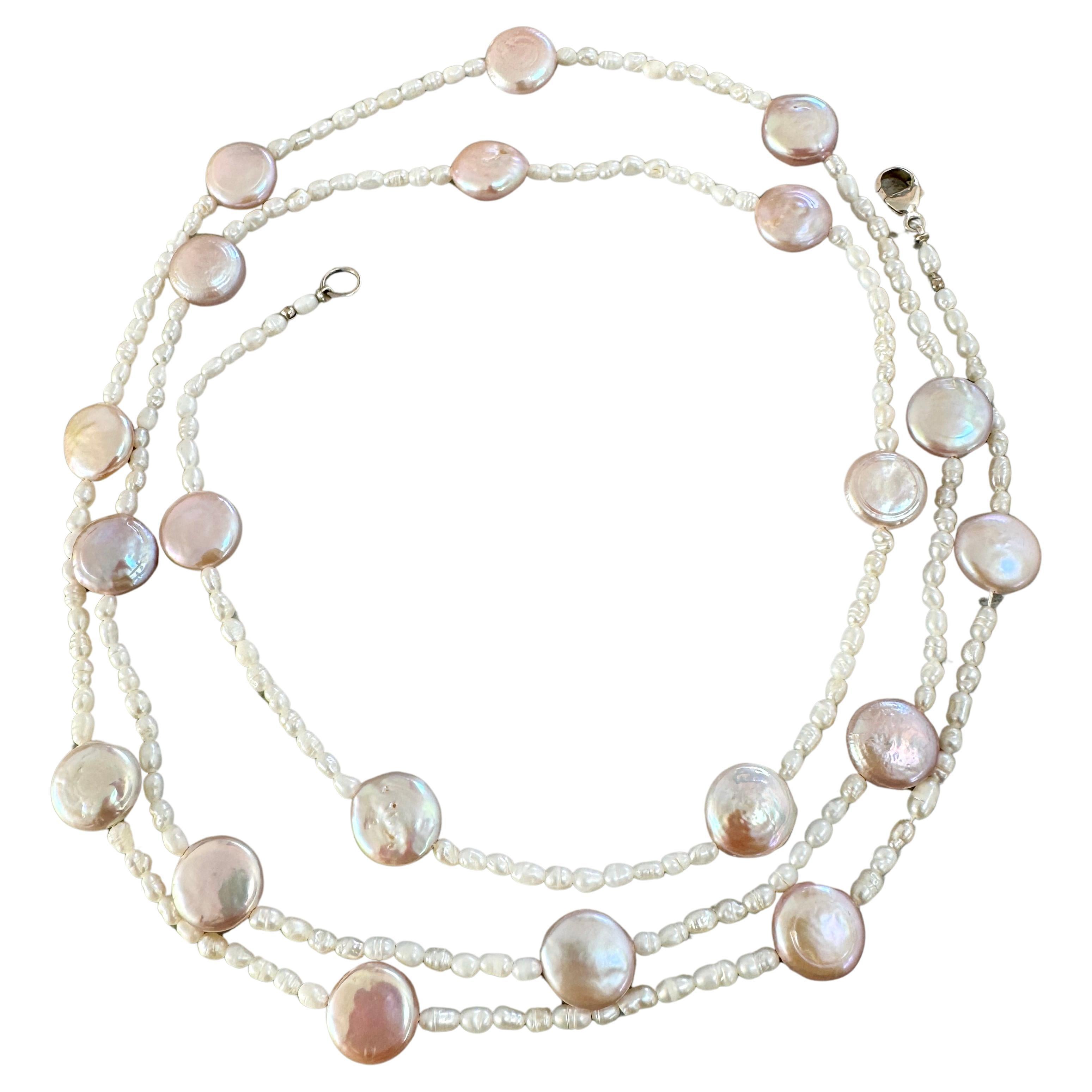 Uncut Natural Cultured Freshwater Pink Pearl Necklace Earrings Set For Sale