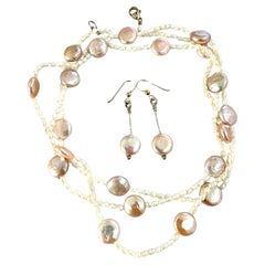 Collier et boucles d'oreilles en perles de culture naturelles d'eau douce roses