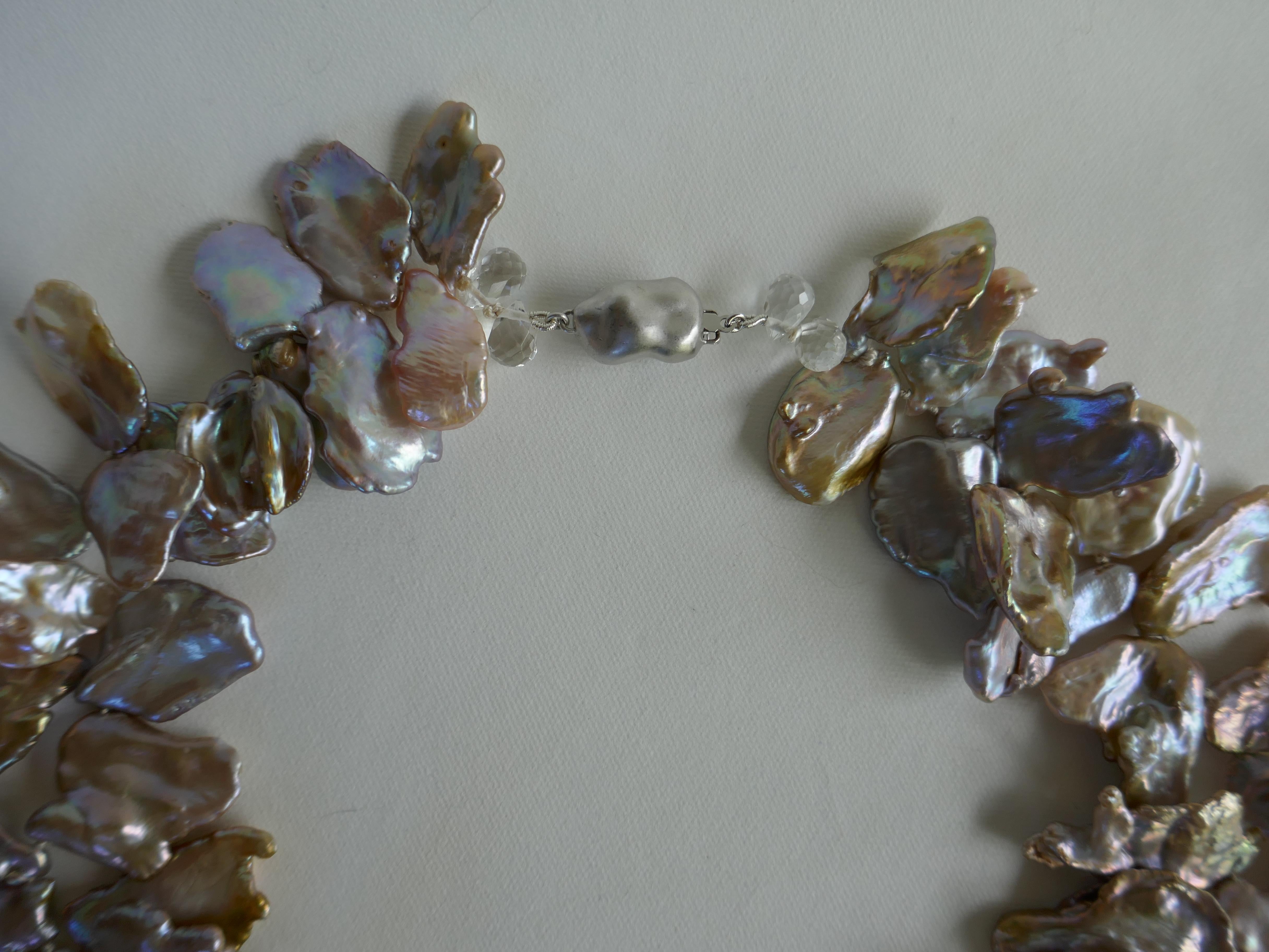 Natural Cultured Keshi Pearls 925 Sterling Silver Clasp Necklace In New Condition For Sale In Coral Gables, FL