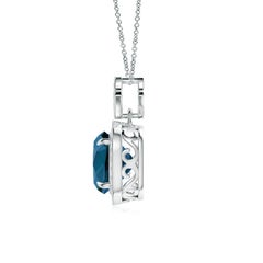 Natural Cushion 2.5 ct London Blue Topaz Halo Pendant in 14K Solid Gold