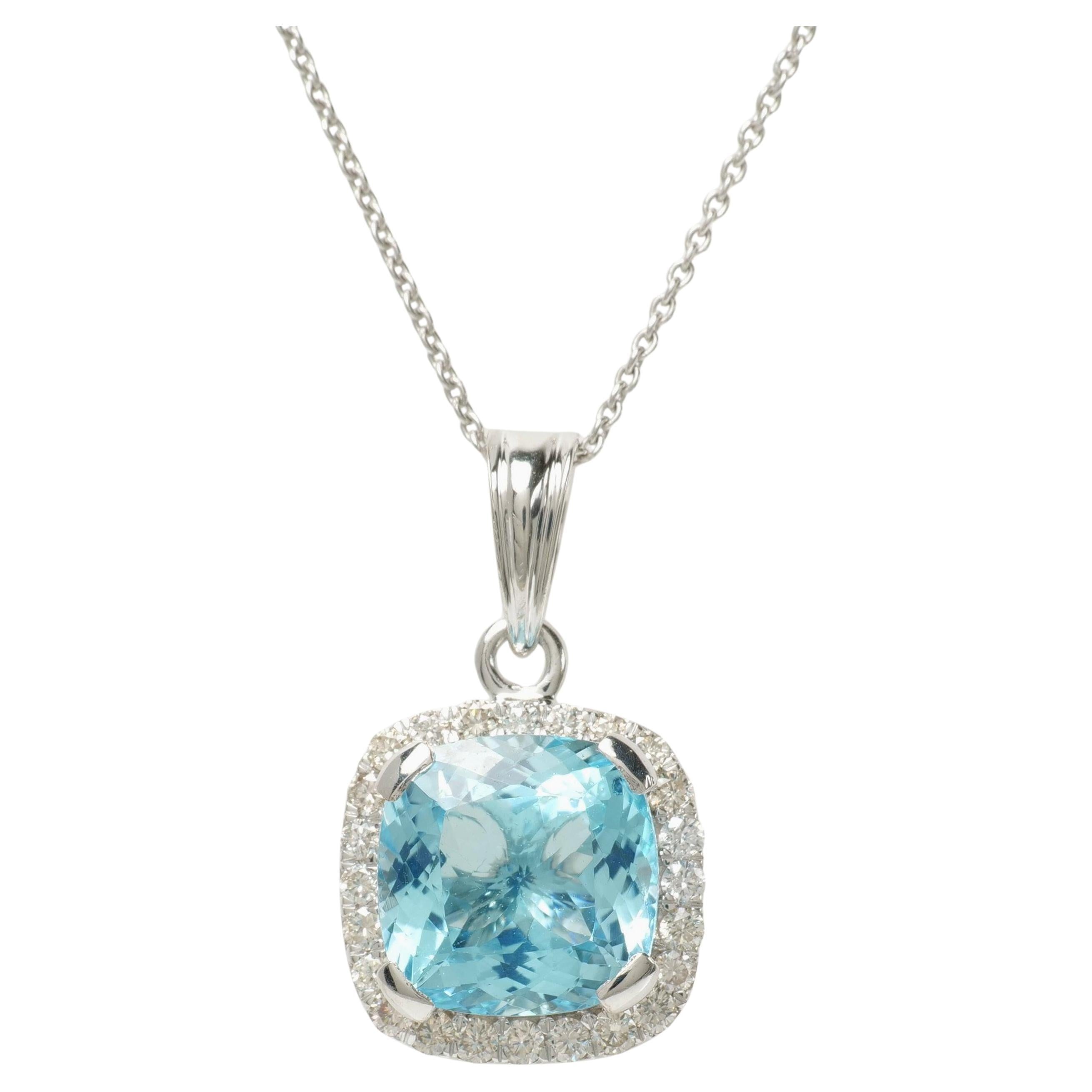 Collana aureola in oro massiccio 14k con topazio blu naturale e diamanti (certificata)