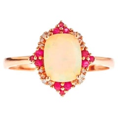 Natural Cushion Cab Ethiopian Opal and Round-Cut Diamond 10k Yellow Gold Ring