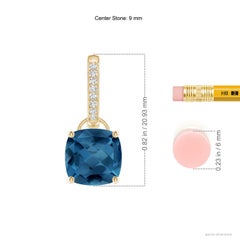 Natural Cushion Cut 6.6 ct London Blue Topaz Drop Earrings in 14K Solid Gold