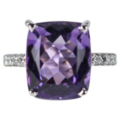 Natural Cushion Cut Amethyst Gemstone Ring