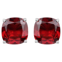 Natural Cushion Cut Red Garnet Stud Earrings 3 Carats Total 